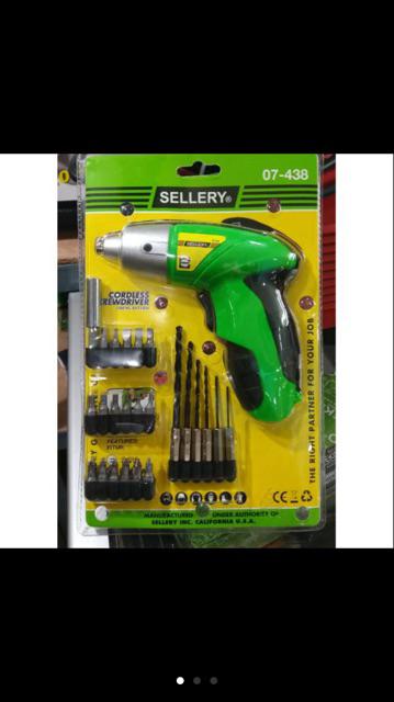 Mesin Bor Cordless Sellery Batre Baterai 07-438 Mesin Bor Sekrup