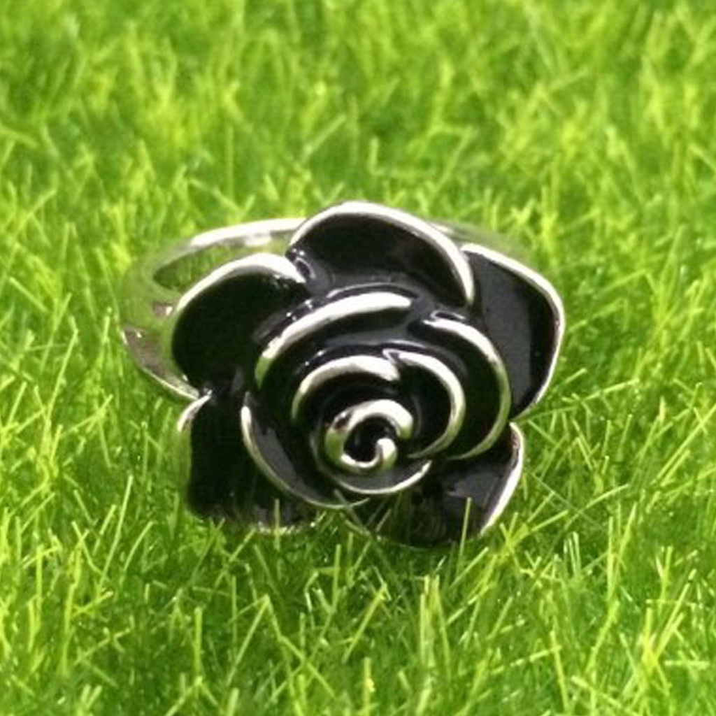 Hu Hu Hu Hu Hu Alat Bantu Pasang Kacamata♡ Cincin Wanita Bahan Alloy Warna Silver Bentuk Bunga Mawar Mekar Untuk Pesta Cocktail