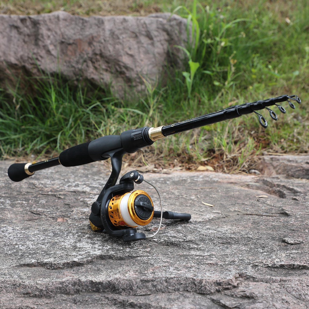 Set Pancing Kolam Termurah Serat Karbon Portabel 1.8M-2.4M Joran Pancing Joran Kabel Sutet Joran Casting Joran Tegek Teleskopik Dan 5.2:1 Gear Ratio Fishing Spinning Reel Untuk Air Tawar Memancing Set