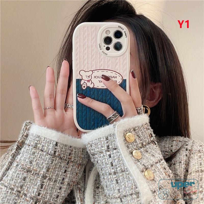 IPHONE Casing Kompatibel Untuk Iphone14 11 13 12 Pro MAX 6 6s 7 8 Plus XR X XS MAX Se2020Motif Kartun Beruang Rajut Garis Jahitan TPU Lembut Penutup Belakang