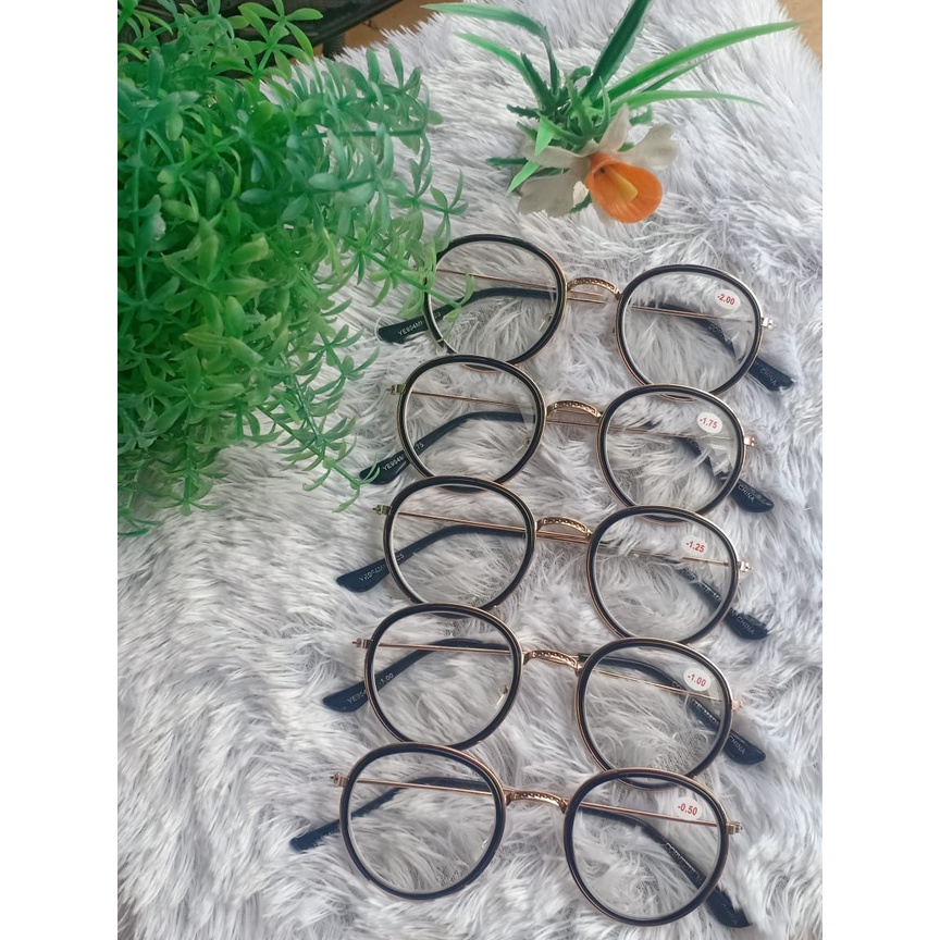 KACAMATA MINUS WANITA TYPE YE954.IG LENSA MINUS BIASA/ KACAMATA WANITA MODEL BULAT FRAME TITANIUM TYPE YE954.IG
