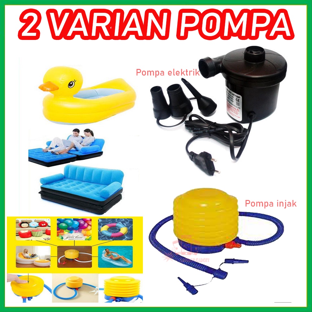 Pompa Angin Elektrik Dan Vacuum 2 in 1 Electric Air Pump Sofabed Airbed Premium Quality Pompa Angin Injak Kaki Manual Foot Air Pump / Alat Pompa Injak Kuning Bestway