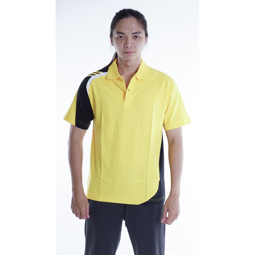 KAOS POLO BAJU OLAHRAGA KATUN 100% KOMBINASI KUNING HITAM PUTIH BONERA