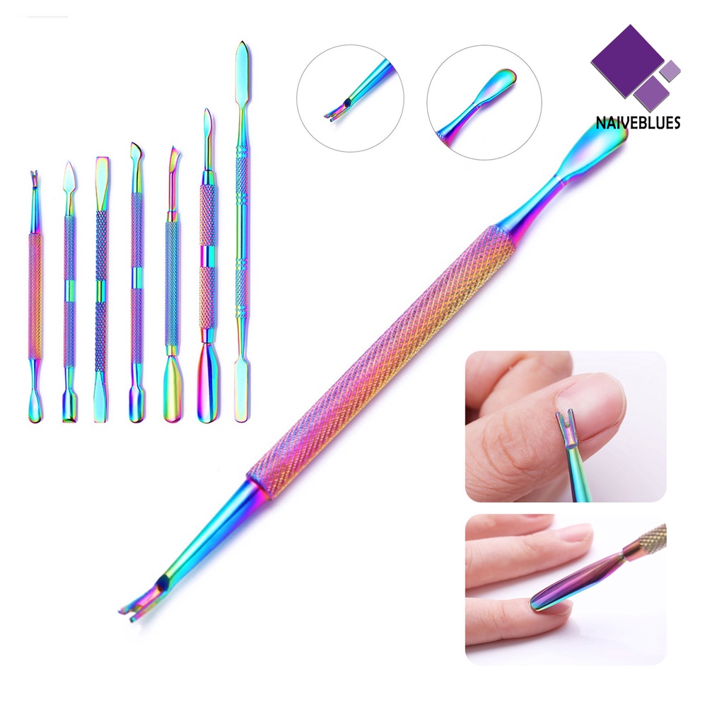 Naiveblue Alat Pendorong Kutikula / Kulit Mati Dua Sisi Bahan Stainless Steel Untuk Manicure / Nail Art