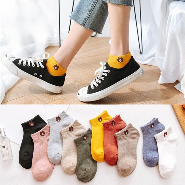 Kaos Kaki Ankle Motif Kartun Beruang Cute / Kaos Kaki Warna Import Panjang Semata Kaki / TS-97