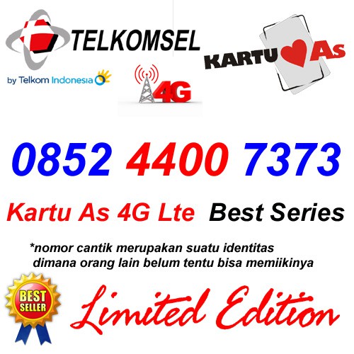 Telkomsel As 4G Lte 0852 4400 7373 Kartu Perdana Nomor Cantik