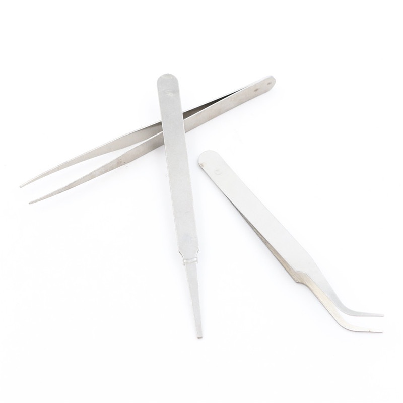 【Theredsunrisesiwy.id】3pcs/set Stainless Steel Tweezer DIY Tool Repair Precision Assembly Electronic