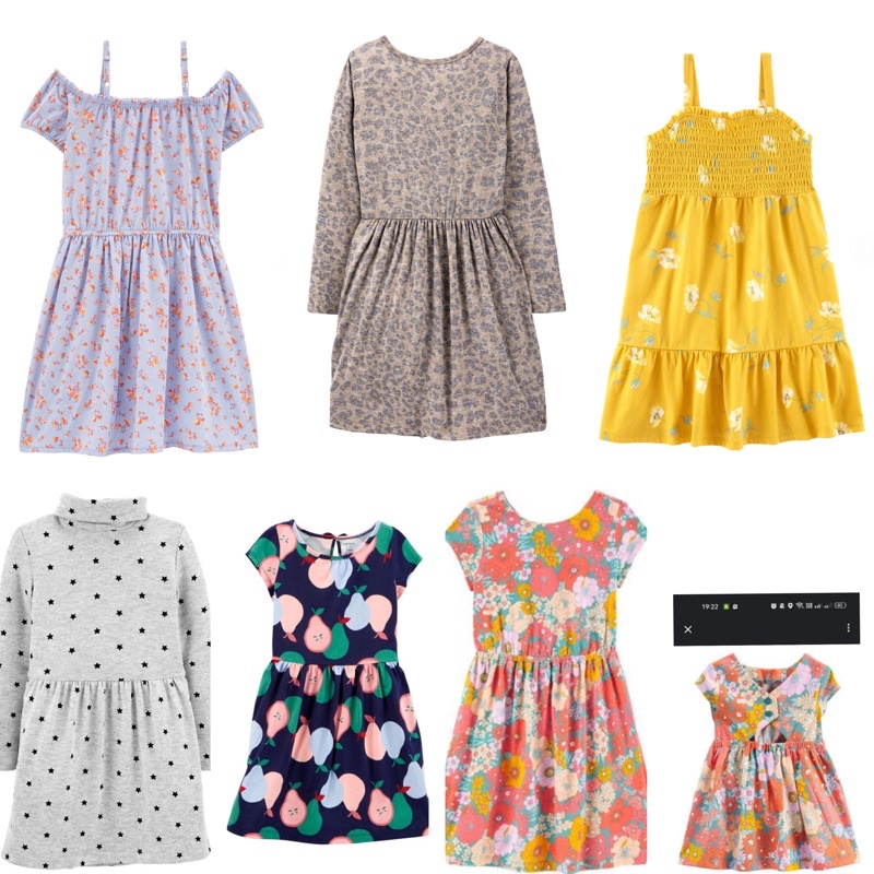 Dress anak perempuan junior oshkosh carte’s motif hunga kuning orange biru abu/Dress le gan pendek