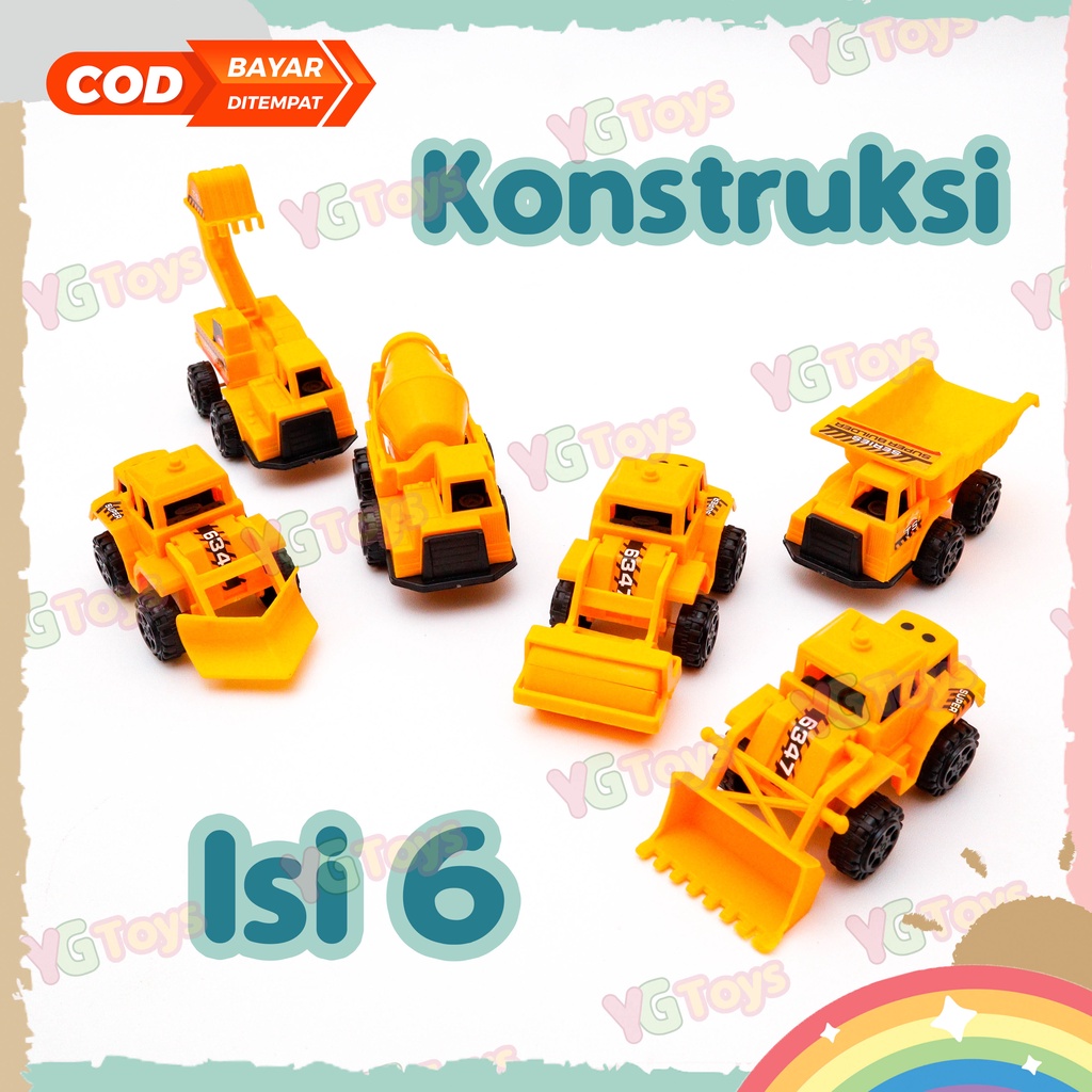 YGtoys Mainan Mobil Mobilan Konstruksi Set Construction Contruction Excavator Beko Bulldozer Crane ISI 6 Pcs