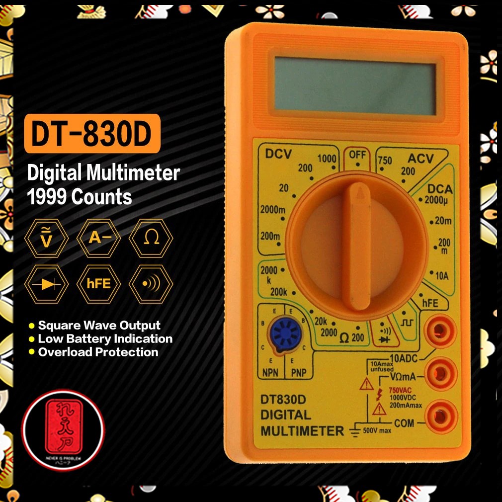 Mini Pocket Digital Multimeter AC/DC Voltage Tester - DT-830D - Yellow