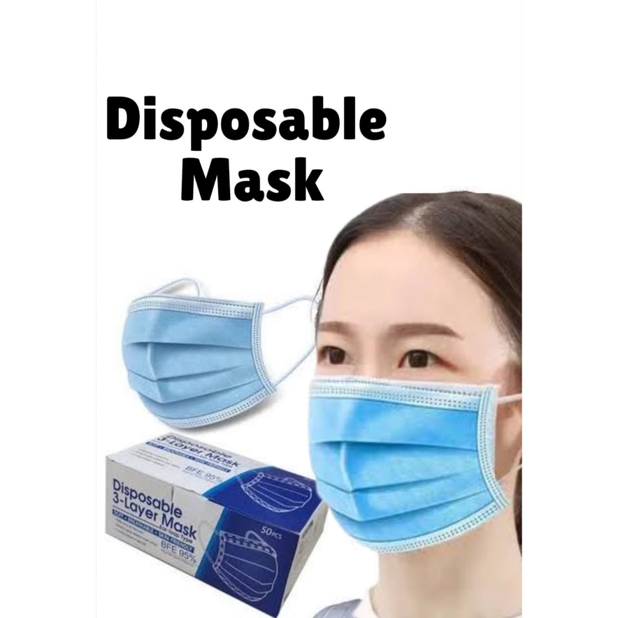 Masker Earloop 3 Ply Face Mask Biru 1 Box Isi 50 Pcs