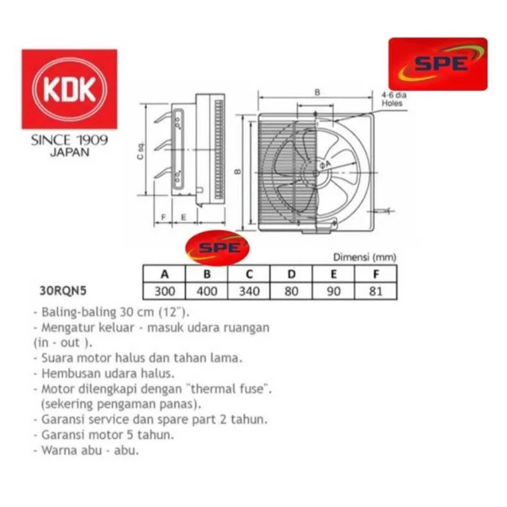 KIPAS ANGIN DINDING KDK / EXHAUST FAN 12 INC / 30RQN5 (MEDAN)