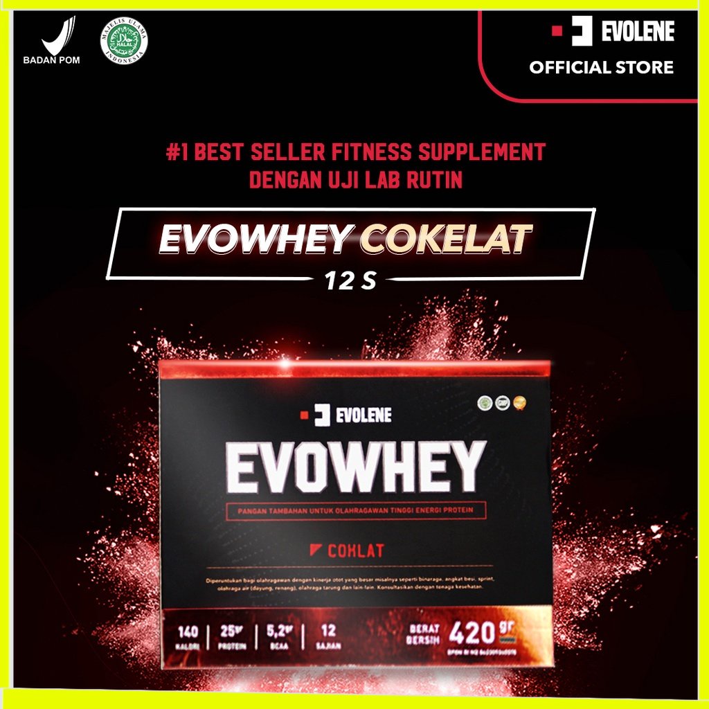 

Whey Protein Coklat 456gr/12 Sachet - Suplemen fitness pembentuk Otot - Defisit kalori - Evolene