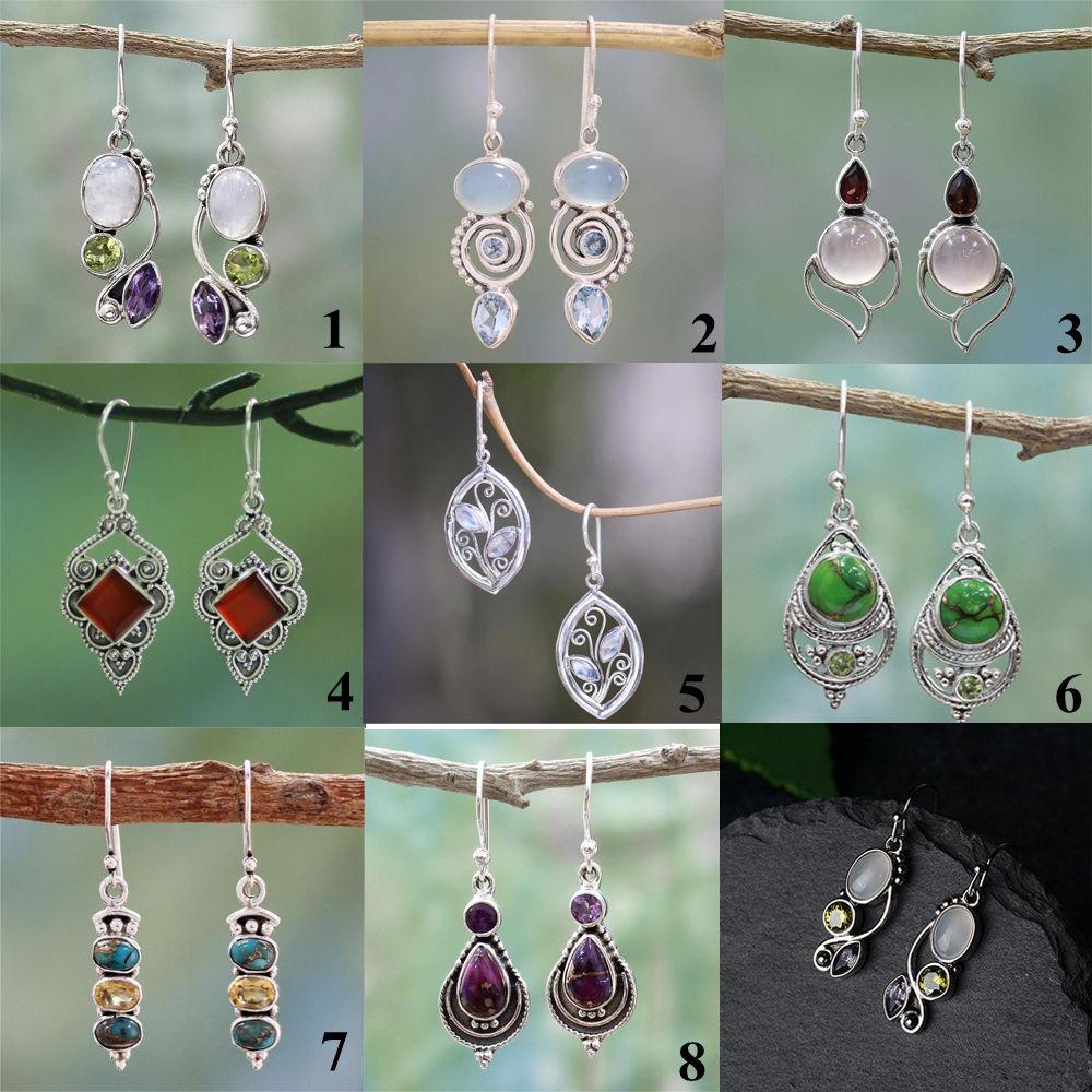 Suyo 1pasang Moonstone Anting Pesona Hadiah Vintage Perhiasan Menjuntai Pertunangan Pernikahan Turquoise