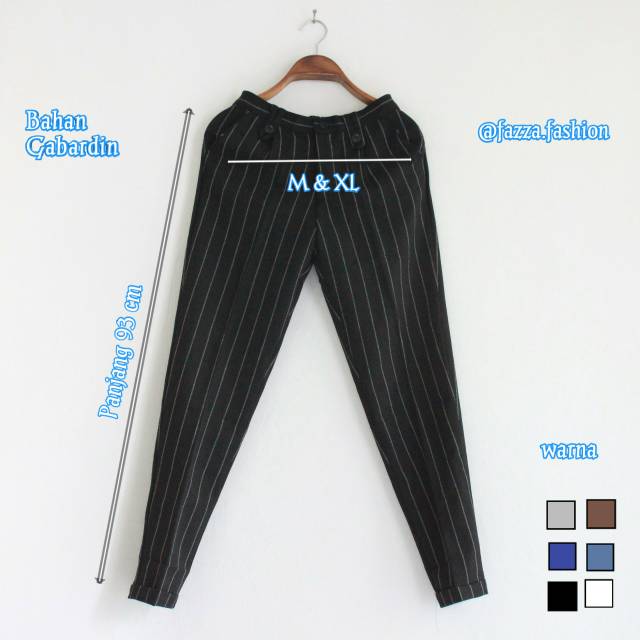  Celana  tartan  motif garis bahan gabardin celana  wanita  