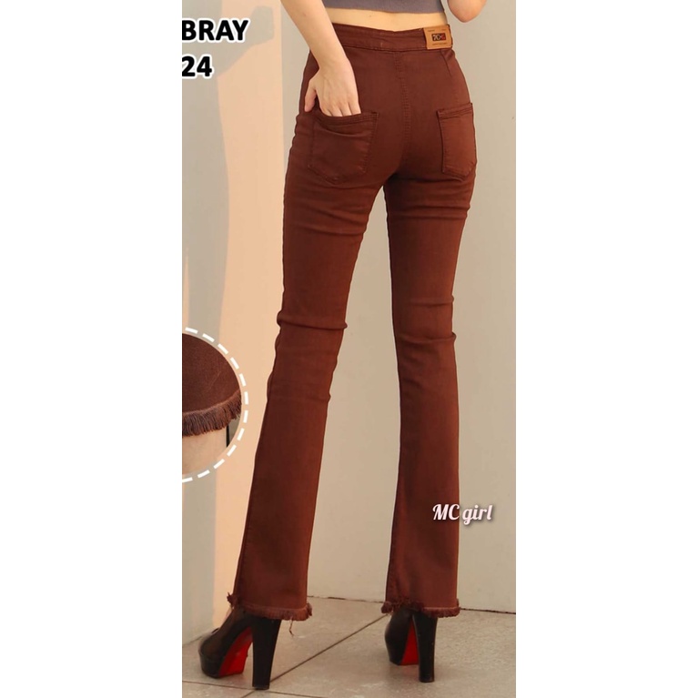 ( Size 27 - 34 ) MC girl - Celana Jeans Premium Highwaist Cutbray Rawis Warna Coklat / Celana Jeans Pinggang Tinggi Kaki Lebar / Cutbray High Waist Rumbai / Boot Cut 7C-G