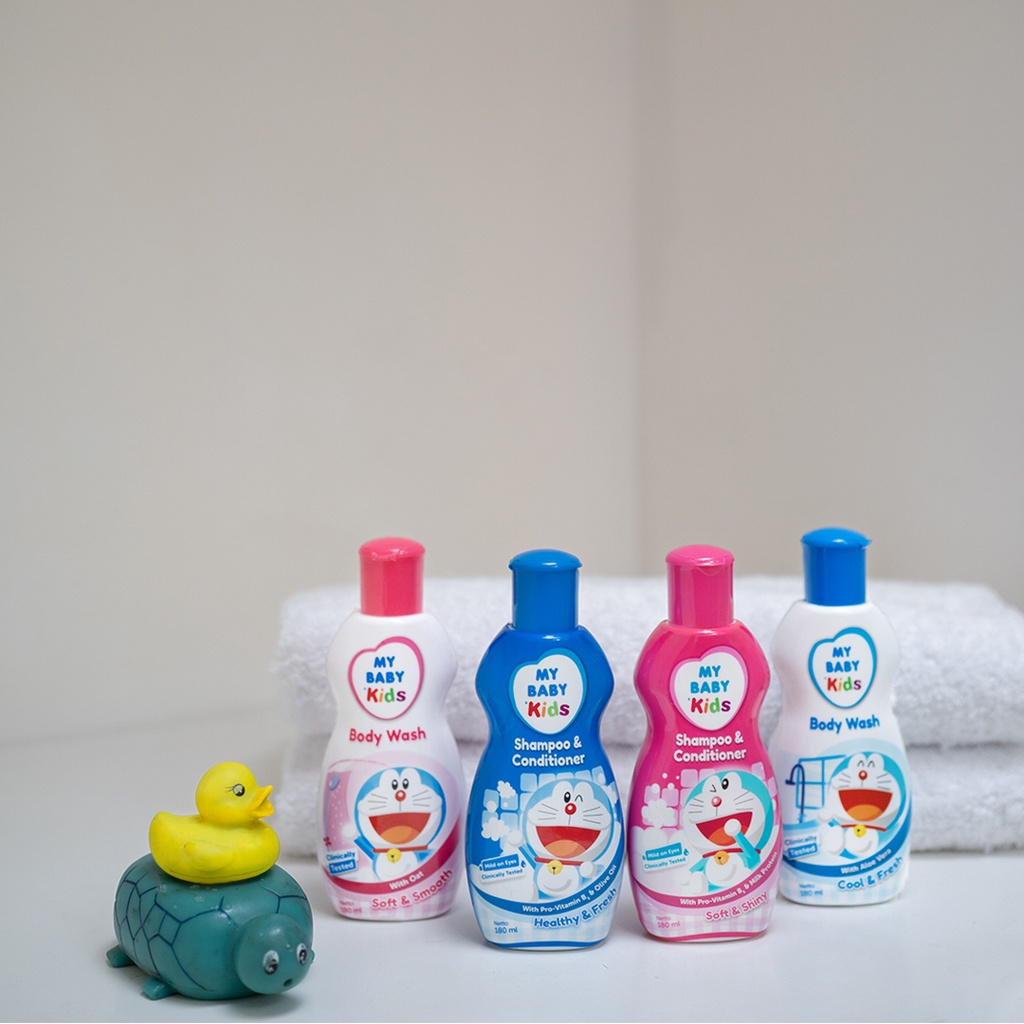 MY BABY Kids Shampoo &amp; Conditioner Doraemon 100 ml (4 pcs) - Sampo &amp; Kondisioner Anak Rambut Wangi dan Halus - Exp: 01.2026