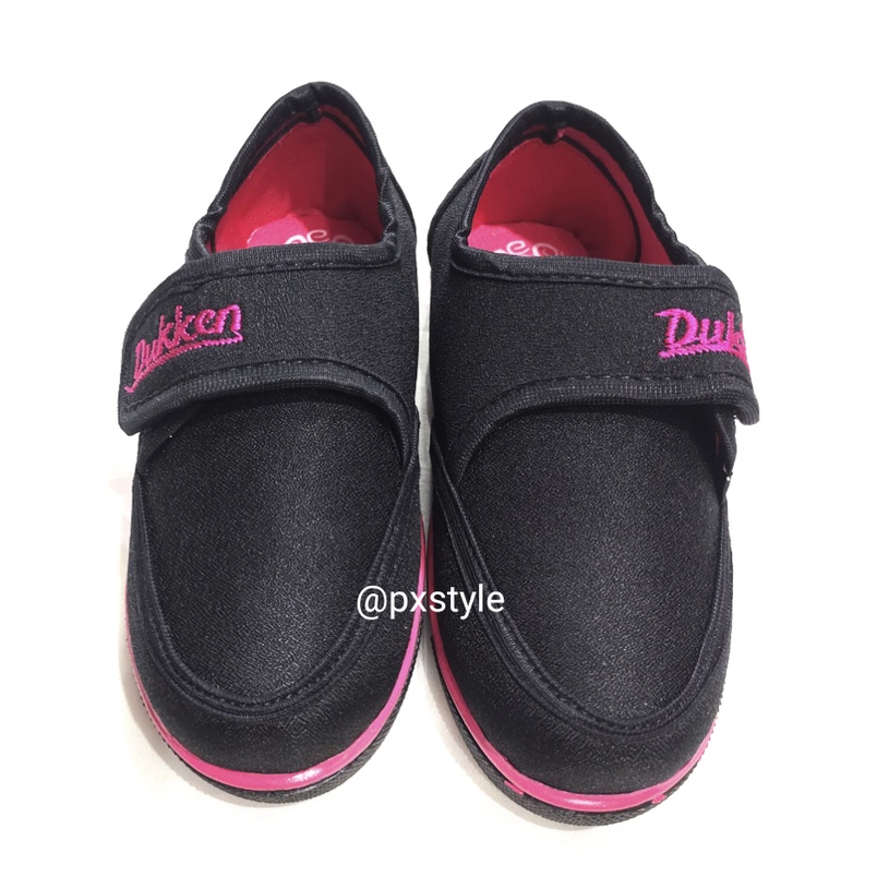 Sepatu Anak Sekolah Perempuan Model Perekat/Sepatu Sekolah Hitam Anak Cewe Polos/Sepatu Anak TK SD Merk Duken