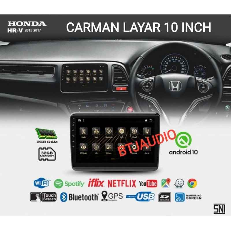 HEAD UNIT TAPE TV MOBIL DOUBLE DIN ANDROID OEM HONDA HRV LAYAR 10 INCH RAM 2 GB ROM 32GB