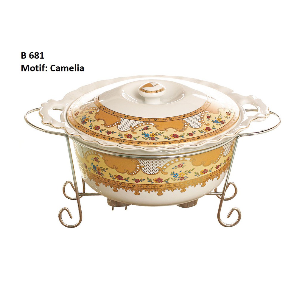 Penghangat makanan VICENZA B681, wadah saji bulat Camelia wadah makanan berkapasitas besar 3200 ml, 