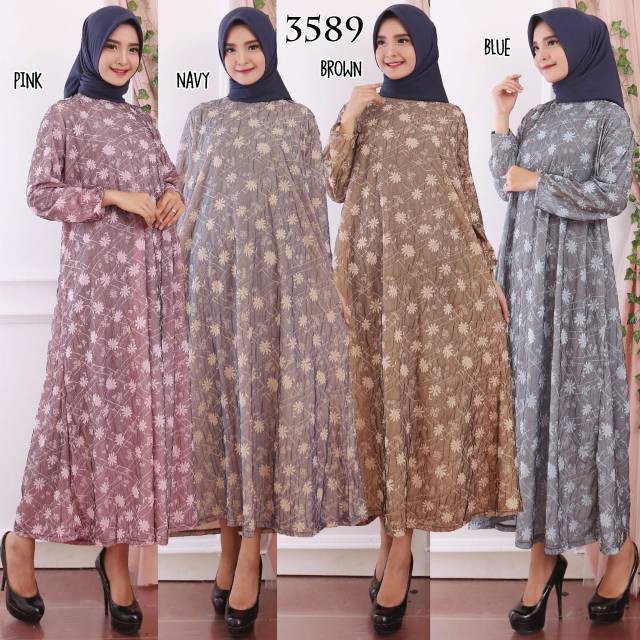 Baju Gamis Wanita Gamis Jumbo 4L Gamis Kaos Import Bunga 3222