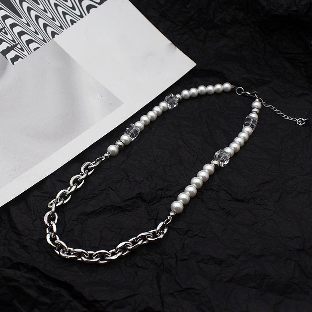 NEEDWAY Kalung Mutiara Kristal Trendi Industri Berat Sederhana Baja Titanium Hip Hop Wanita Rantai Klavikula