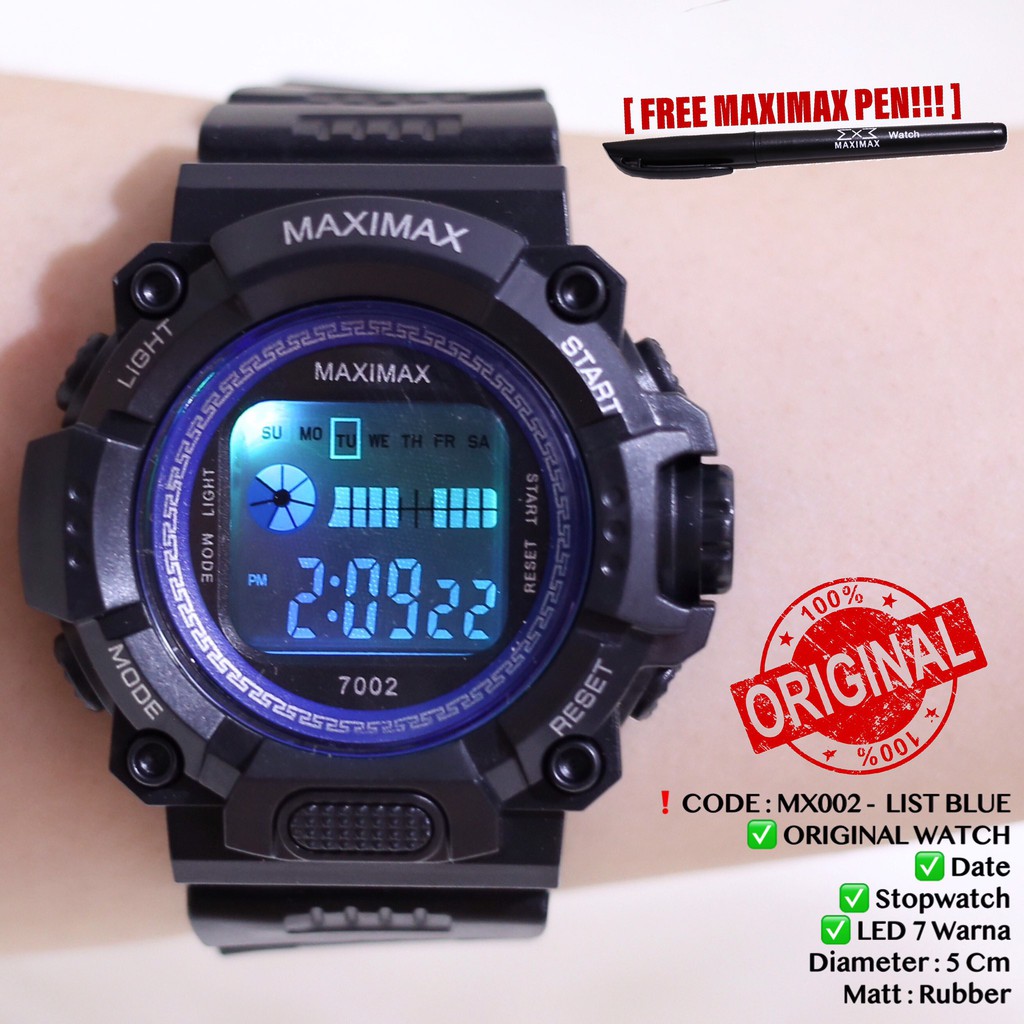 Jam tangan digital pria wanita FREE PUPLEN MAXIMAX model gshock LED watch MX7002