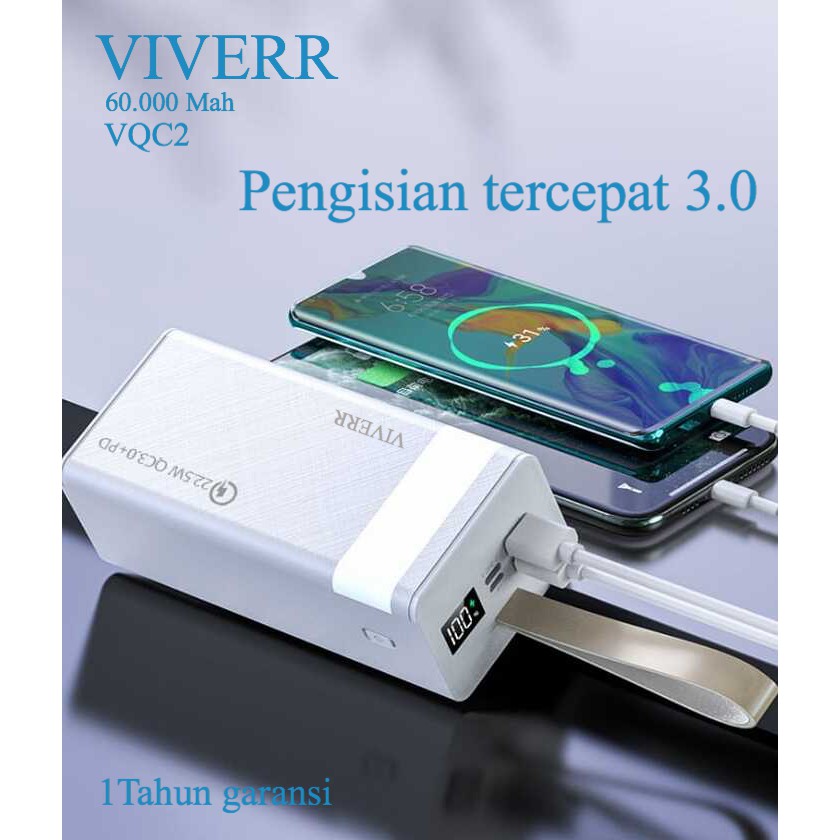 Pengisian TERCEPAT - Powerbank VIVERR Real kapasitas 60.000 Mah Quick Charger 22.5W QC3.0+ PD Fast C