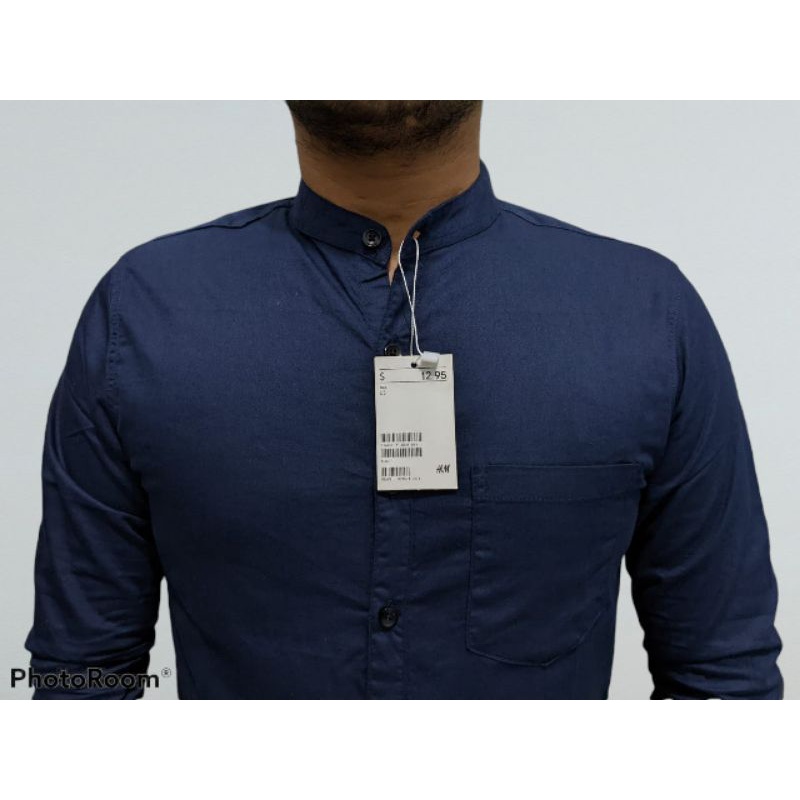 Kemeja Pria Shanghai HM Polos Katun Twill Panjang Navy Blue