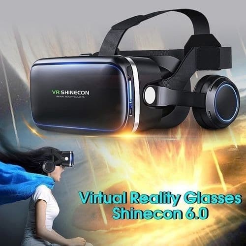 SH8-2 Virtual Box Shinecon 6.0 VR Box 360 Virtual Reality Glasses  dengan Headphone VRpark Black KacaMata Glasses 3D