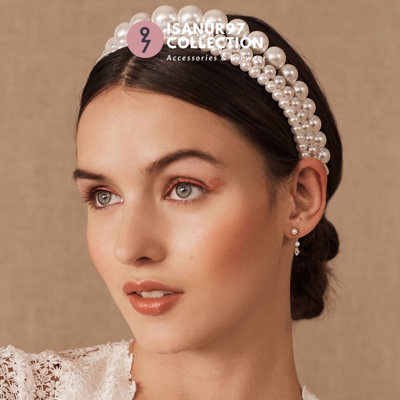 ISANUR97 | Bandana Pearl Headband Pearl Bando Gaya Korea Mutiara Pearl Korean Fashion Pearl Headband Bandana Fashion Party