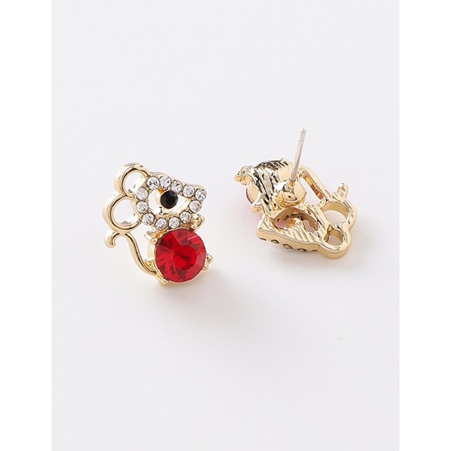 LRC Anting Tusuk Fashion Red Diamond Mouse Earrings D63762