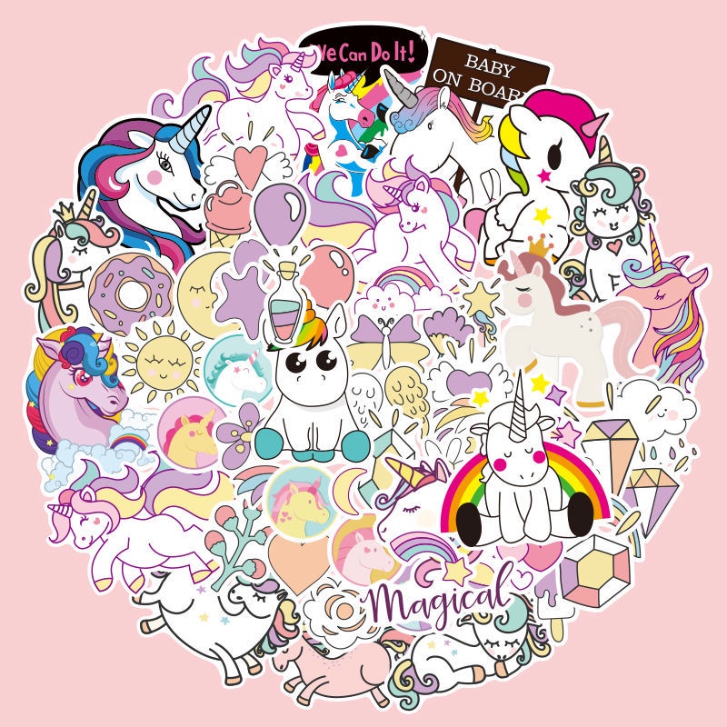 60 stiker Lucu kreatif Korea gadis unicorn stiker ins kartun bentuk Jurnal dekorasi stiker koper sti