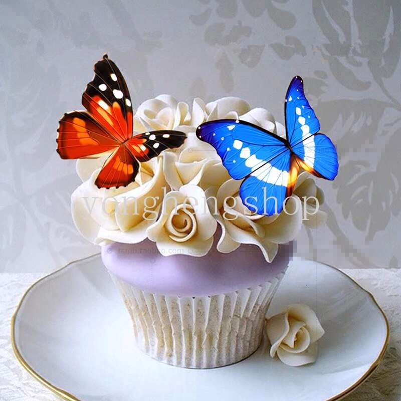 100 / 360pcs Topper Kue Bentuk Bunga Butterfly Untuk Dekorasi Pesta Pernikahan