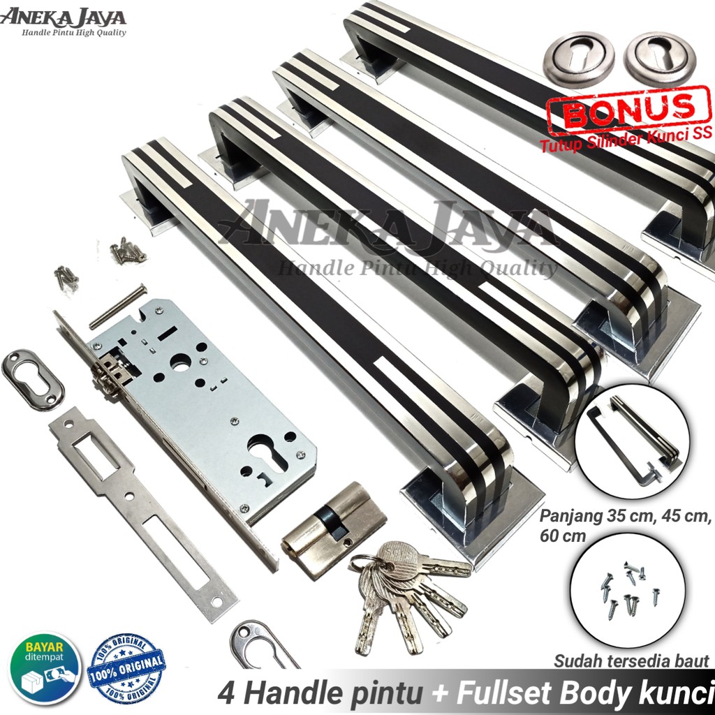 Satu set kunci 4 handle pintu rumah 35 cm 45 cm 60 cm murah tarikan pintu stainless gagang pintu