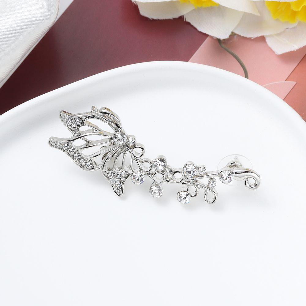 Lily Ear Cuff Earring Earcuff Pesta Wanita Kupu-Kupu Warna Perak Pembungkus Telinga