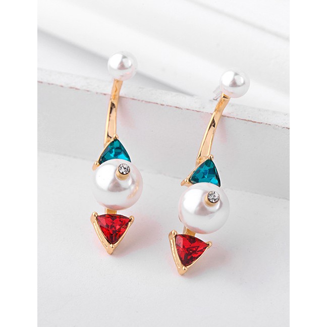 LRC Anting Tusuk Fashion Color Geometric Triangle Pearl Stud Earrings F63502