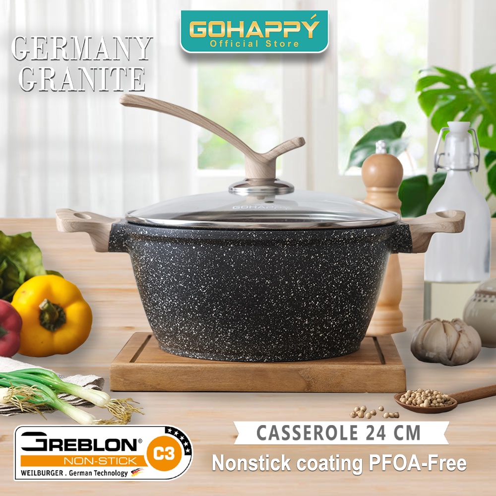 MIZUKI GERMANY GRANITE GOHAPPY PANCI SET 3 BLACK BIG Greblon C3 JERMAN | WOK CASSEROLE FRY PAN