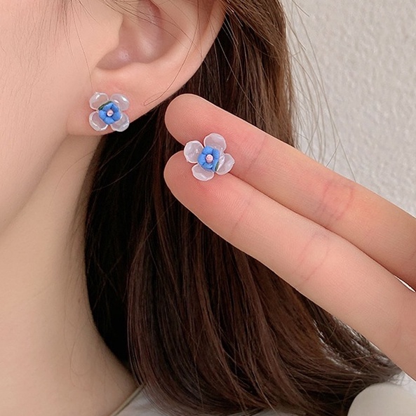 Anting Gantung Panjang Model Minimalis Warna Biru Gaya Korea Untuk Wanita