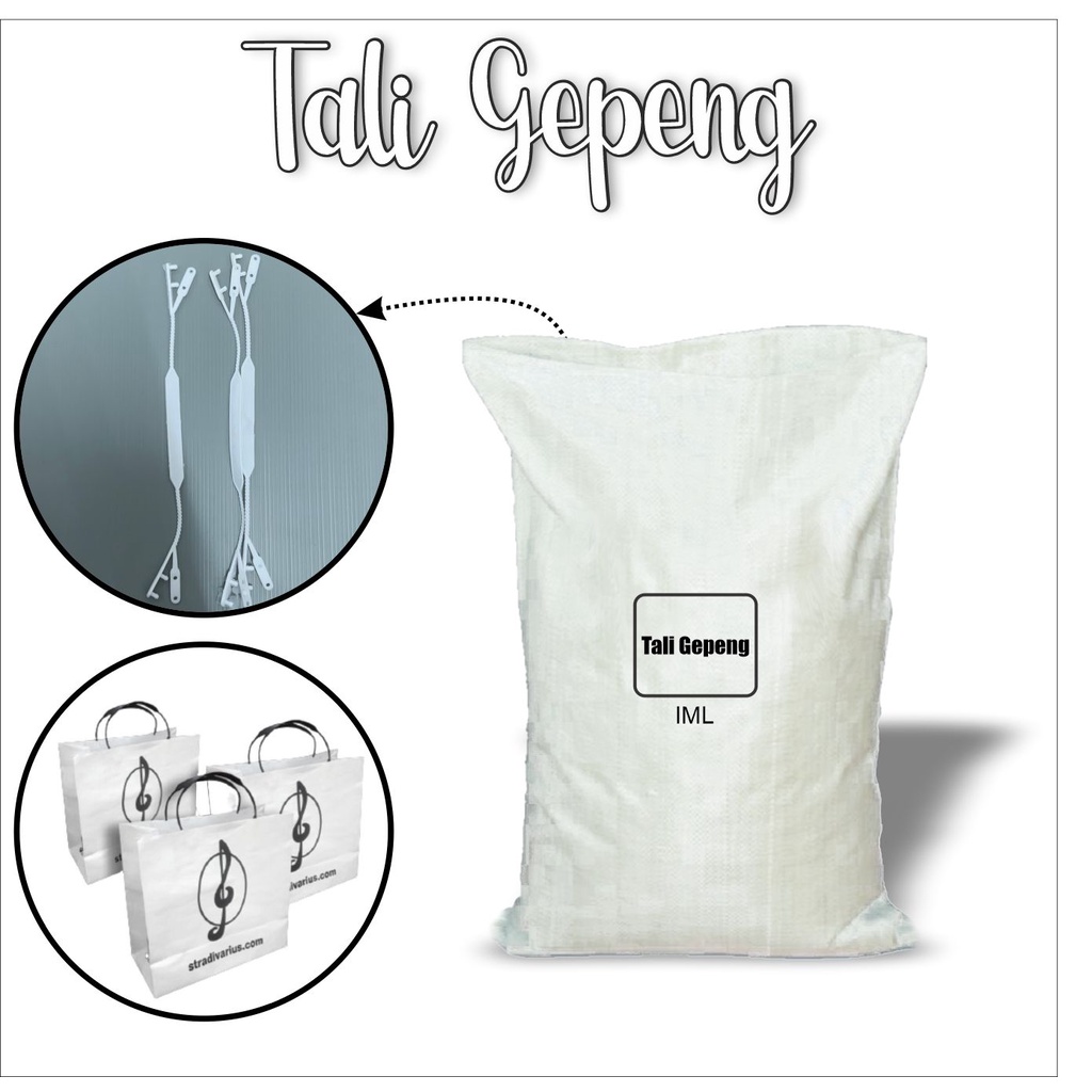 TALI GEPENG untuk tas jinjing pegangan plastik pouch warna hitam/putih (KEMASAN KARUNG)
