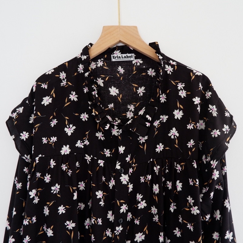 Kemeja Motif Oversize XXL LD 130  Rayon Bigsize Blouse Jumbo-BLACK LILY