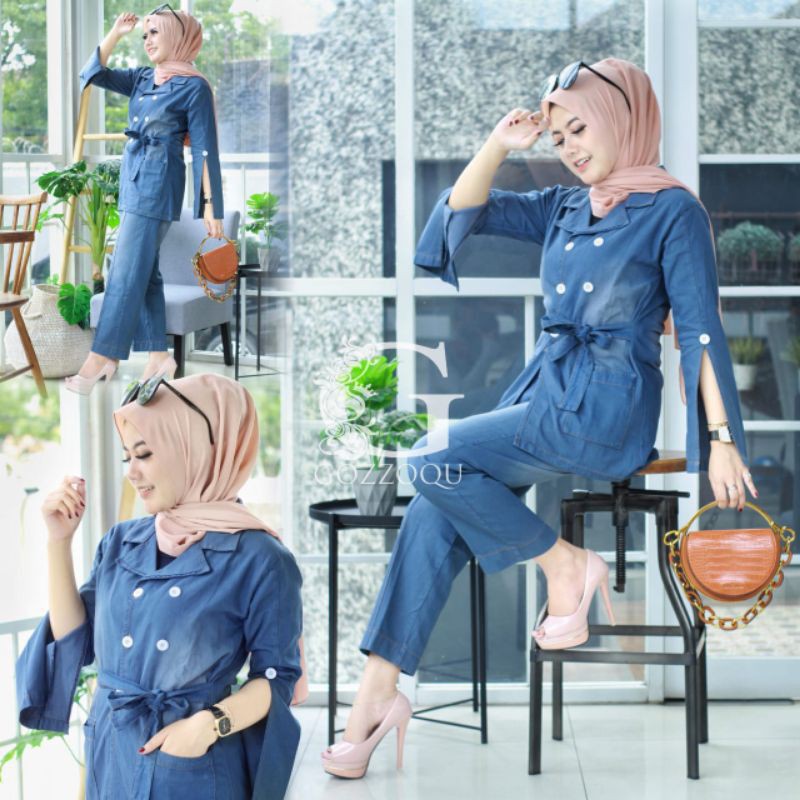 Set Mhicel ori GoZZo/set celana gozzo/set blazer/set jeans