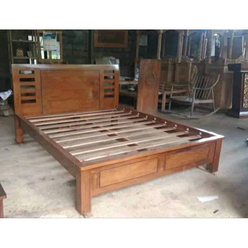 Ranjang minimalis kayu jati jepara, divan dipan 160 spring bed
