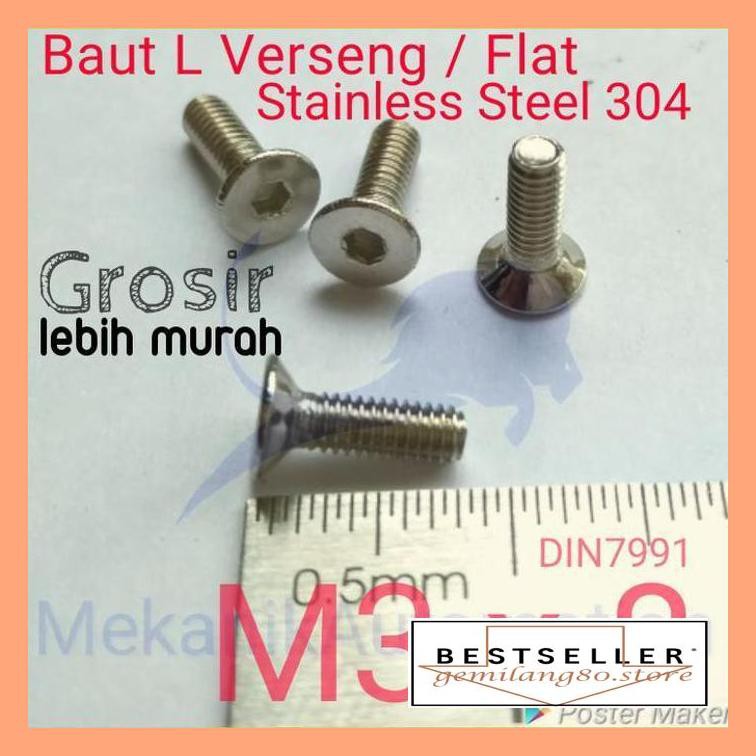 Baut & Mur Tools- Baut L Flat M3 X 8 Verseng Ss304 48A450D