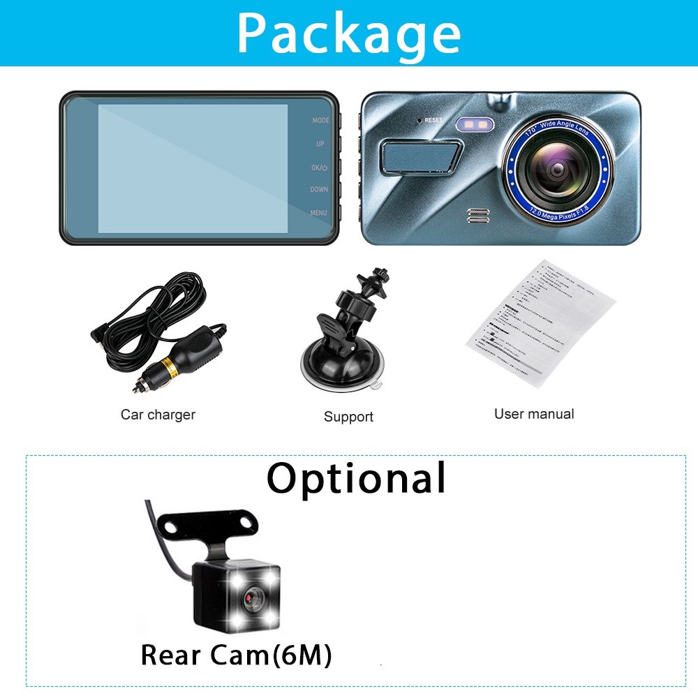 CCTV Car DVR Kamera Mobil 1080P 4 Inch Screen with Rear Camera A10