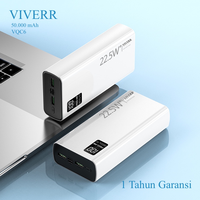 Powerbank QUICK CHARGING 22.5 W VIVERR kapasitas 50.000 mAh type VQC6 REAL kapasitas orginal garansi 1 Tahun.