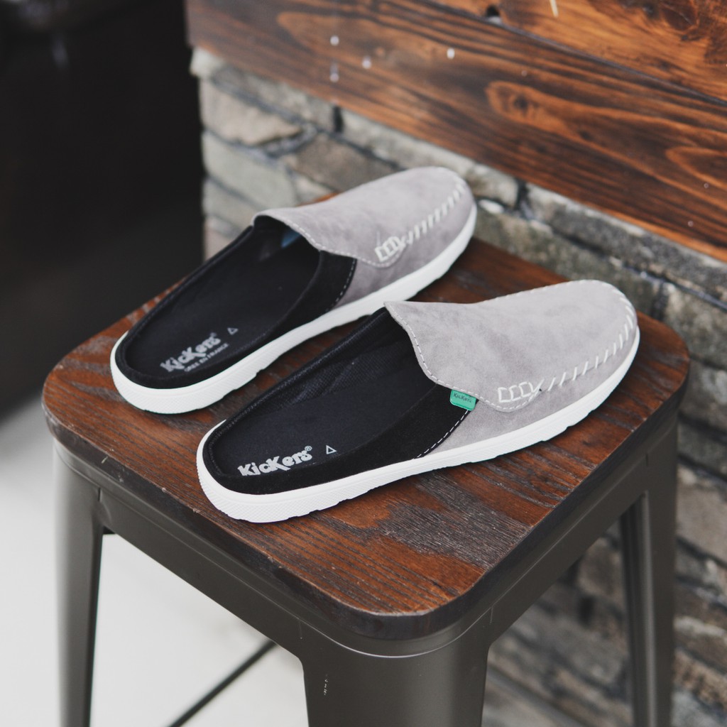 sepatu pria slop kickers bustong stiching abu slip on murah