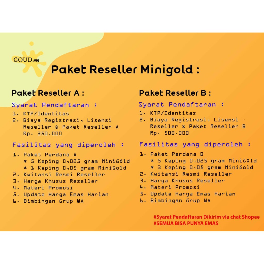 Mini Gold/ Paket Reseller MiniGold/ MiniGold