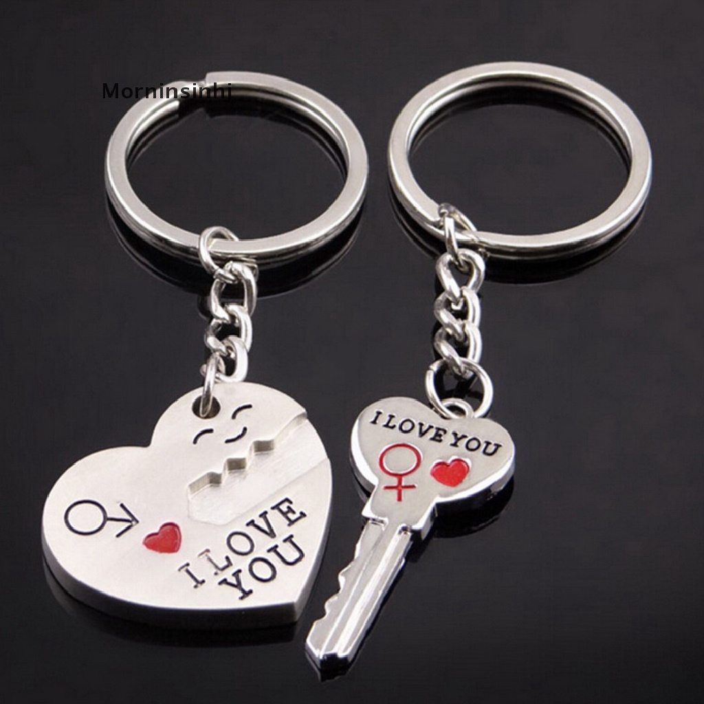 Mornin 2 Pcs Fashion Cinta Hati Gantungan Kunci Keyfob Pasangan Romantis Gantungan Kunci Hadiah Kekasih id