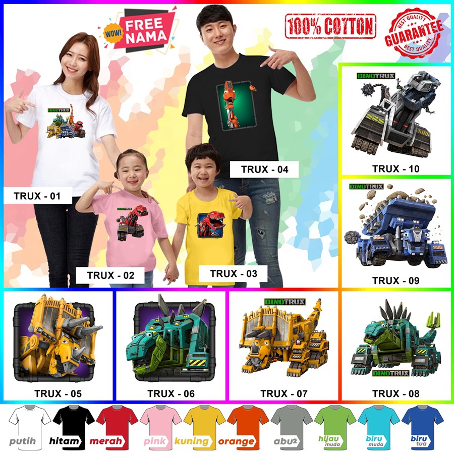 [FREE NAMA!!] Baju Kaos COUPLE  ANAK DAN DEWASA DINOTRUX BANYAK MOTIF